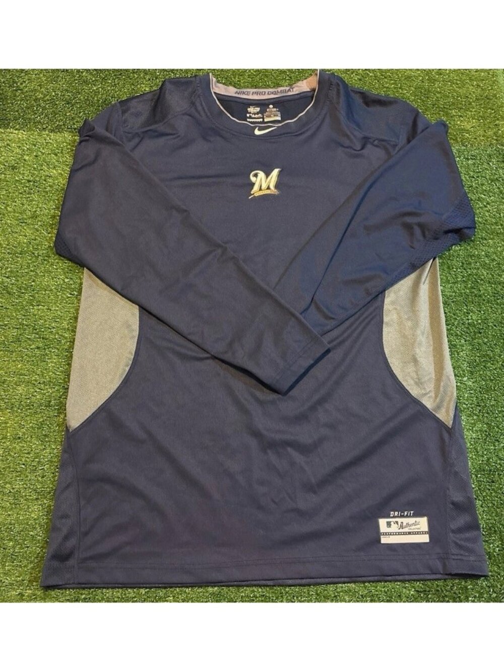Milwaukee Brewers shirt mens XL blue nike pro combat long sleeve breathable MLB